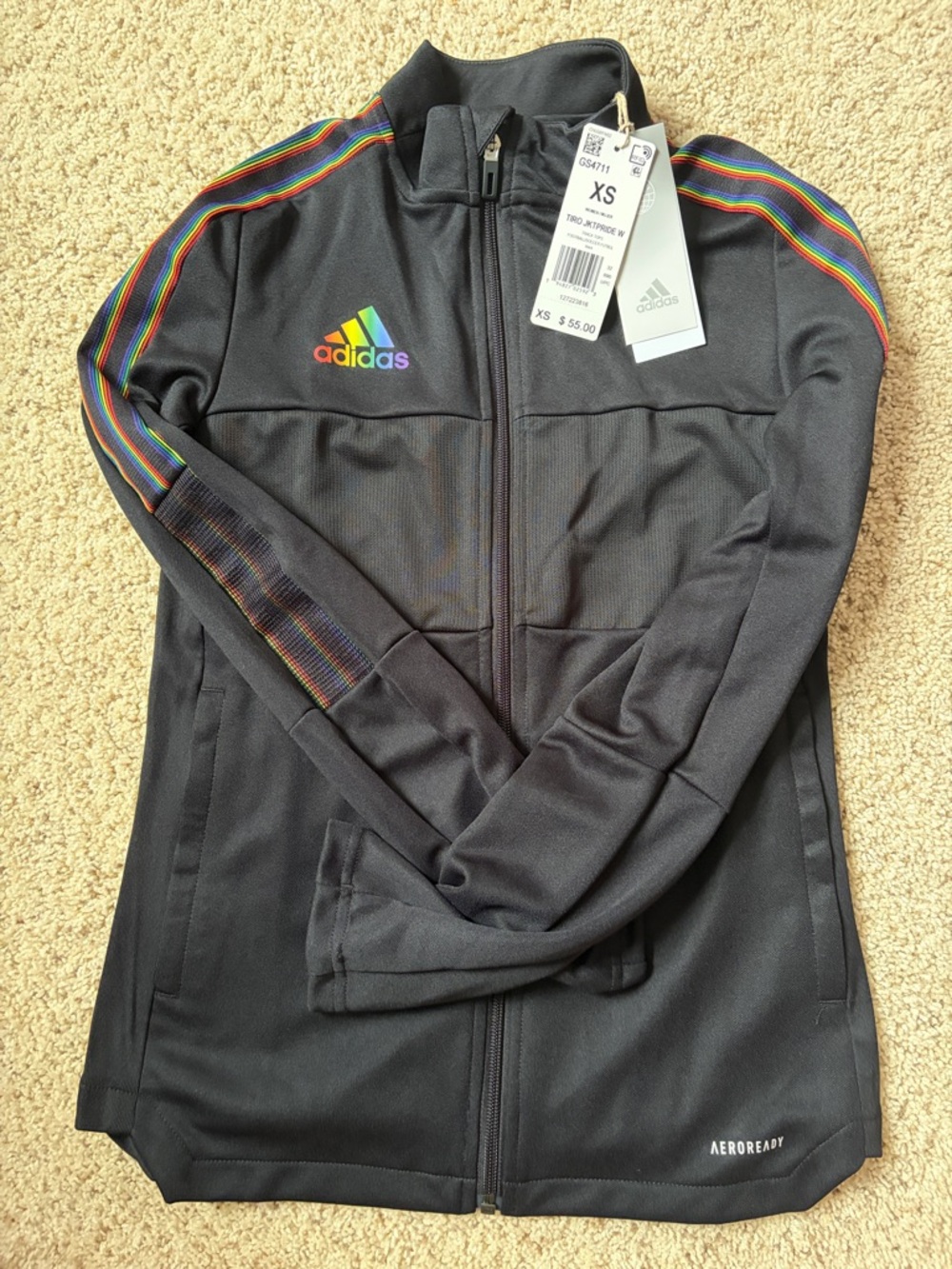 adidas Black Track Jacket with Rainbow Accents